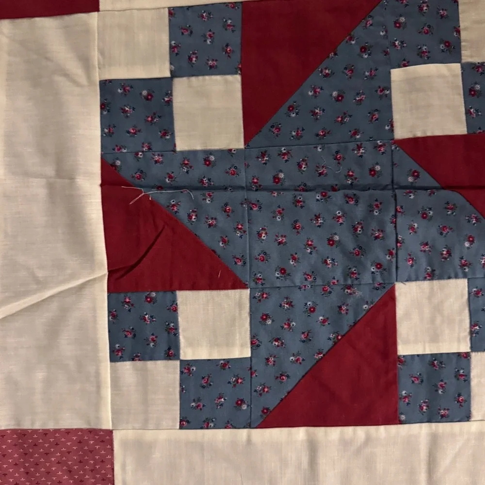 Handmade Quilt Top Panels 12 Vintage Patchwork Red White Blue Cotton